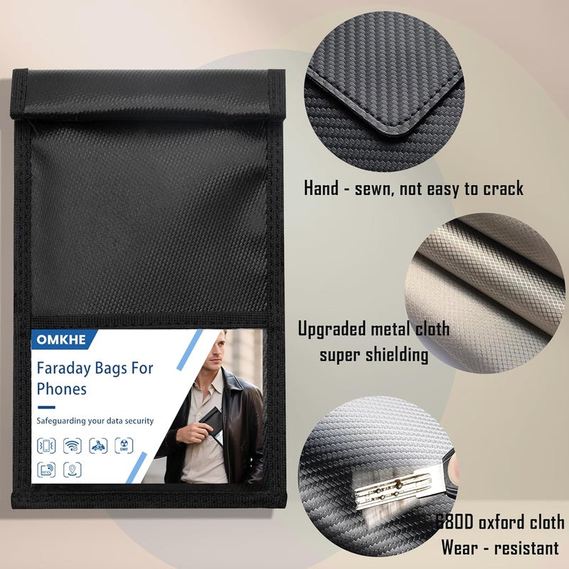 OMKHE Faraday Bags for Phones, 2 Pack Go Dark Faraday Bags, Magnetic Closure Emf Blocker for Cell Phone Case Signal Blocking Pouch,Military Grade Waterproof Anti-Theft Protection,Anti-Tracking - Image 5